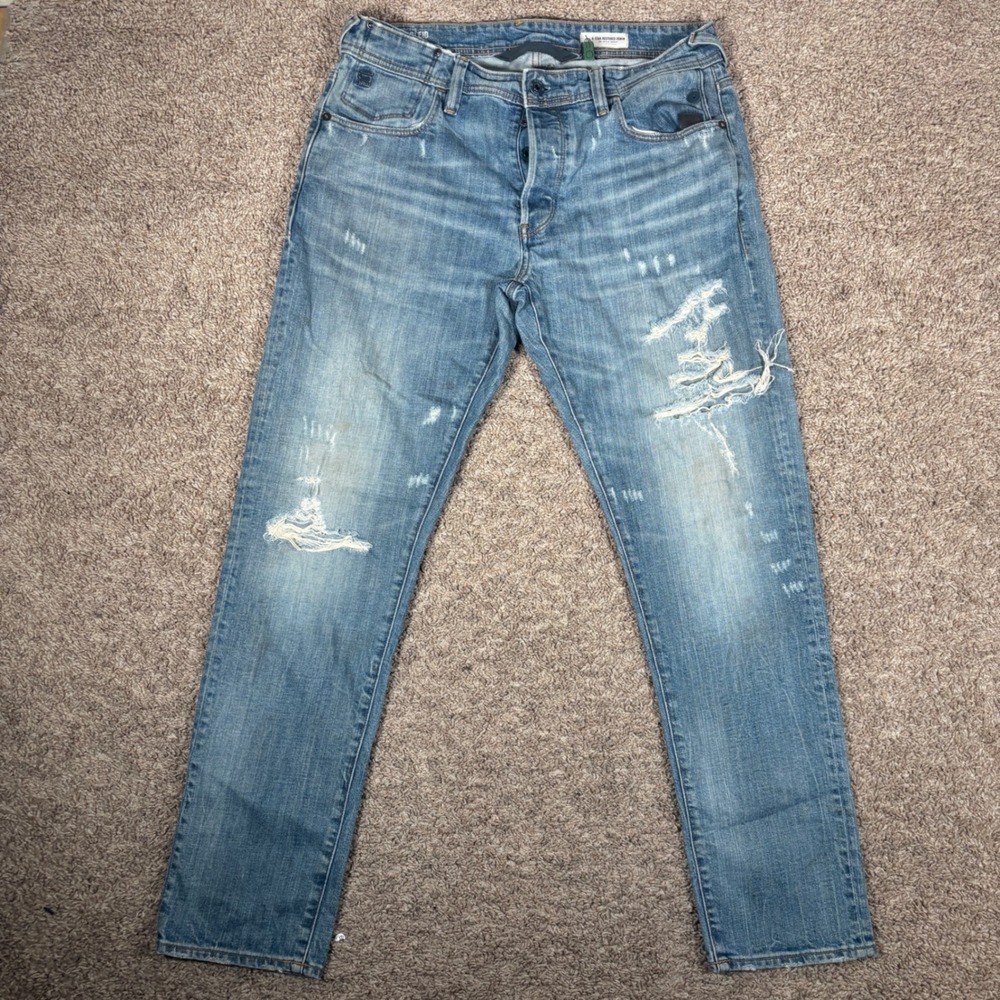 G-Star Raw G-Bleid Slim Restored Distressed Blue Jeans Mens 34x32 Medium Wash